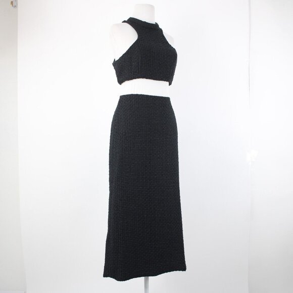Alamour Sz L Black Textured Sleeveless Crop Lined 100% Polyester 2Pc Dress - Picture 6 of 16